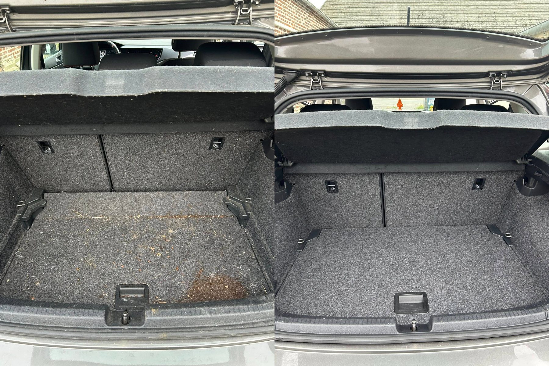 Coffre de voiture avant et après nettoyage par APML